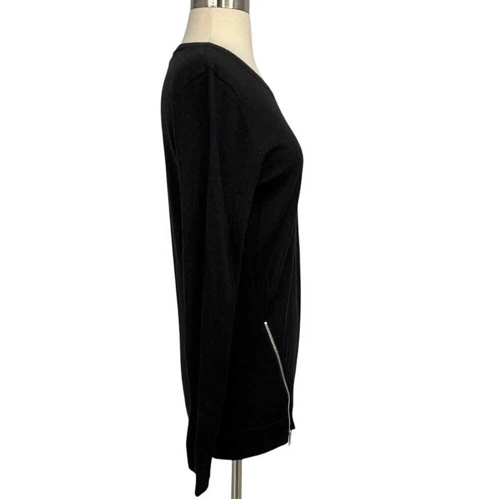 Sandro Paris Merino Wool Sweater Black Size 2 / S Silk Details Zipper Pullover - Picture 8 of 13